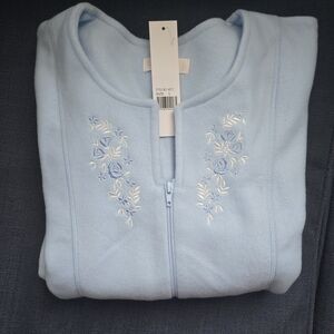 Light Blue Embroidered Zip-Up Sweater